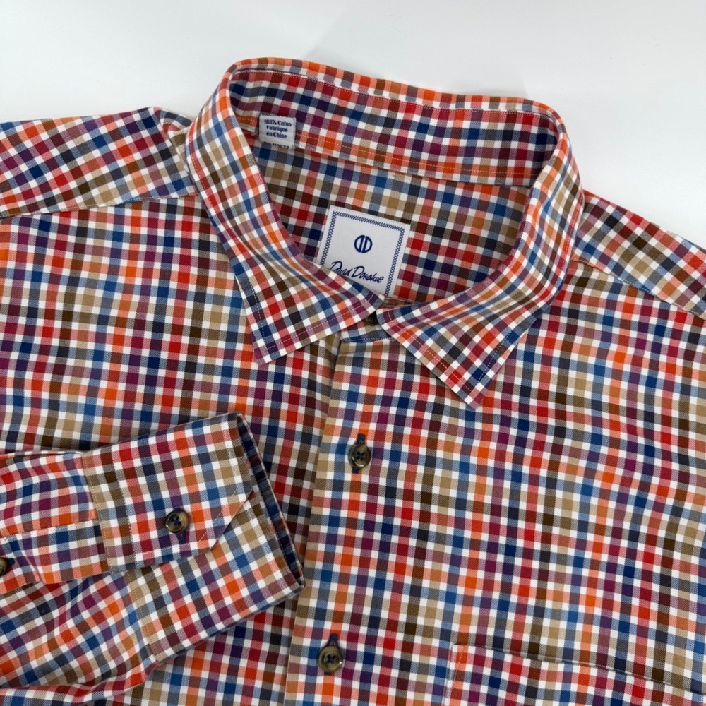 David Donahue Button Down Shirt Mens XL Multicolor Plaid Cotton Long Sleeve